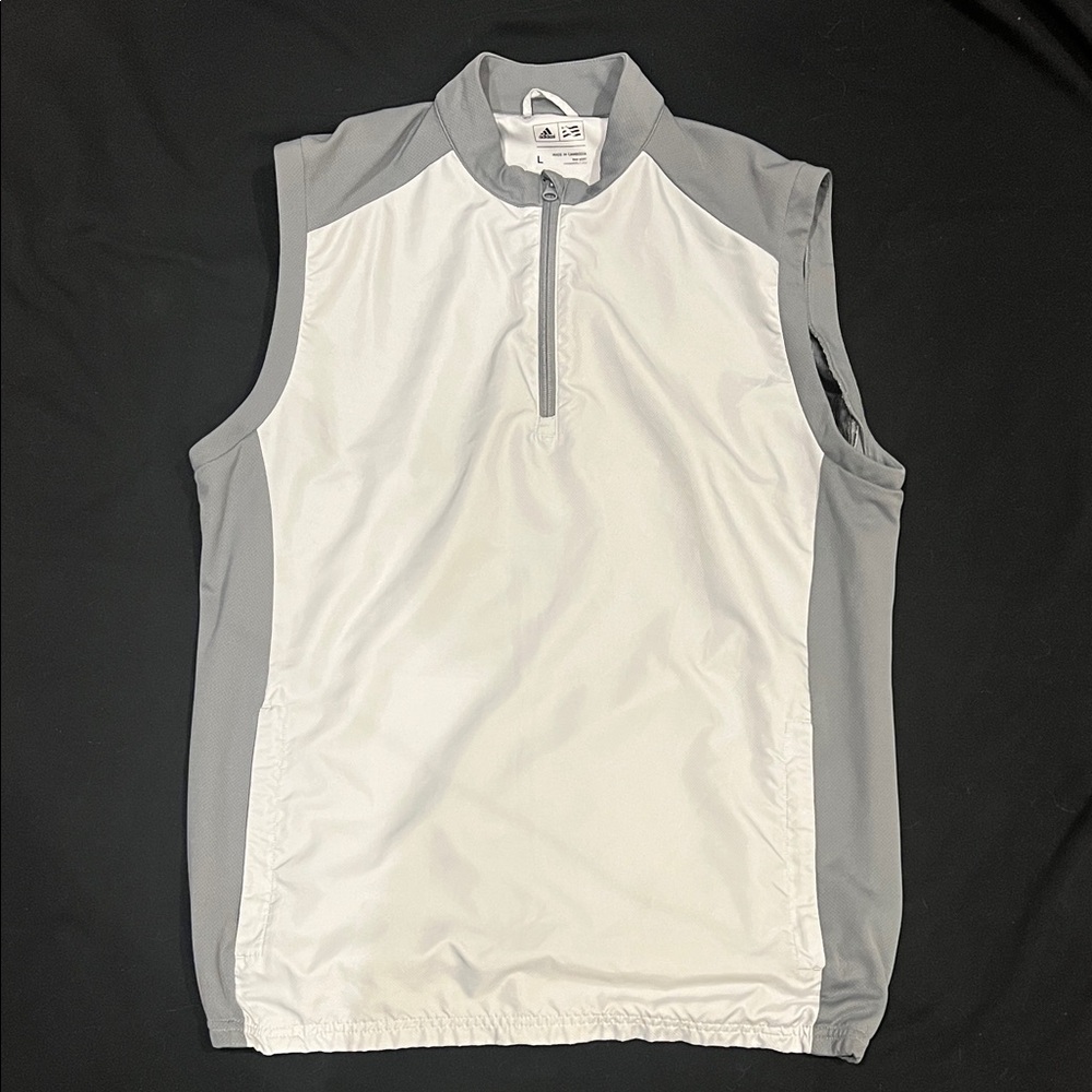 White and Gray Sleeveless Zip-Up Top